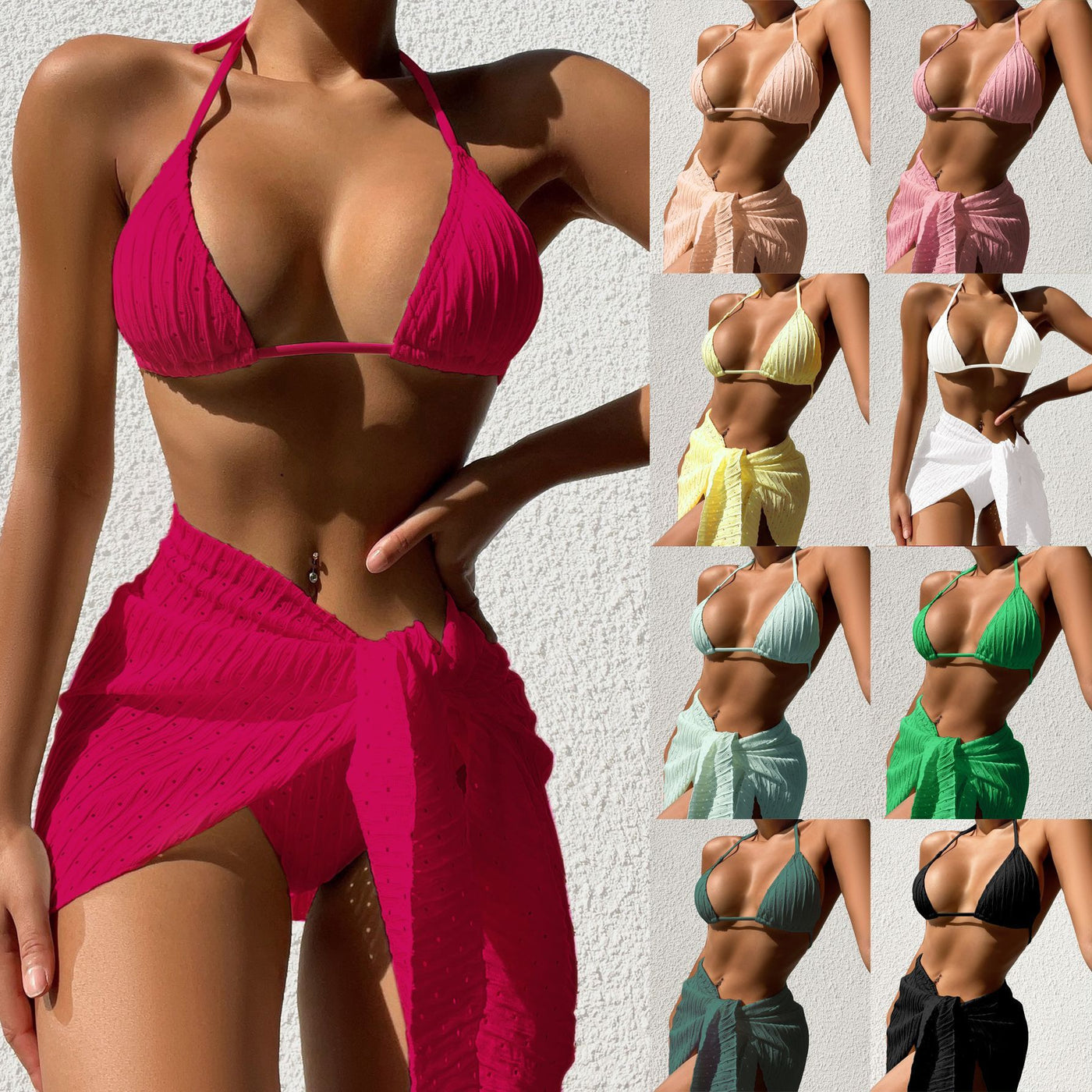 3-Piece Swimsuit Set featuring a Sexy Backless Bikini, Mesh Skirt Included for free