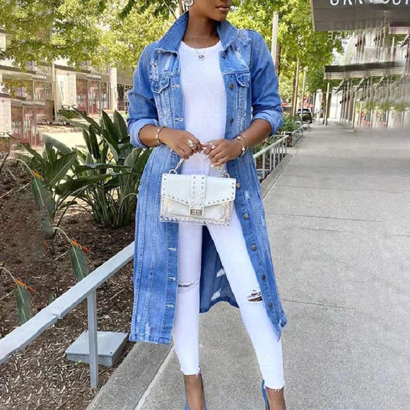 Safia - Chic Long Denim Jacket – The Perfect Blend of Style and Comfort