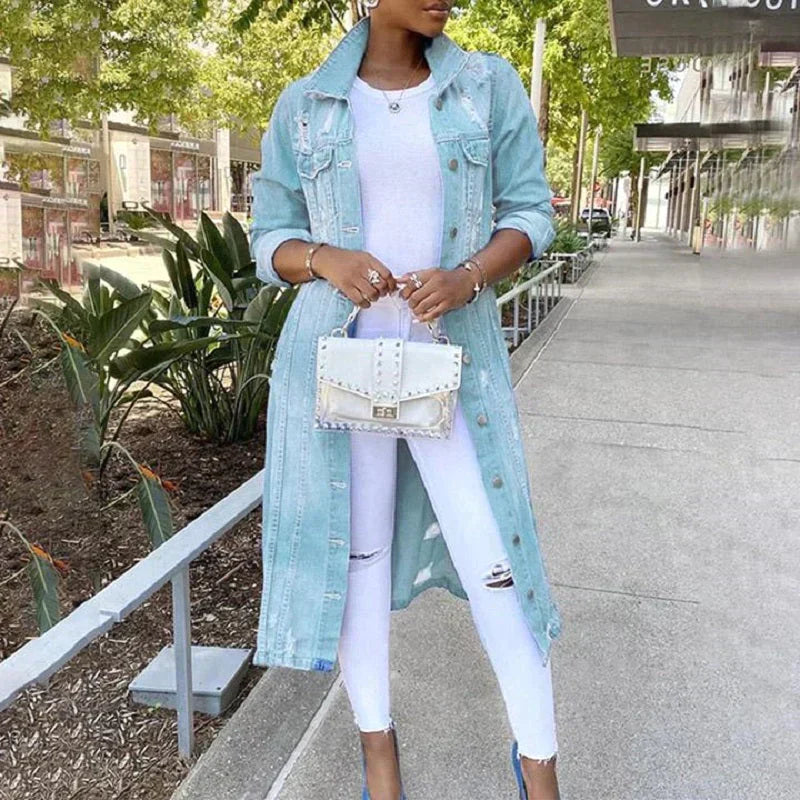 Safia - Chic Long Denim Jacket – The Perfect Blend of Style and Comfort