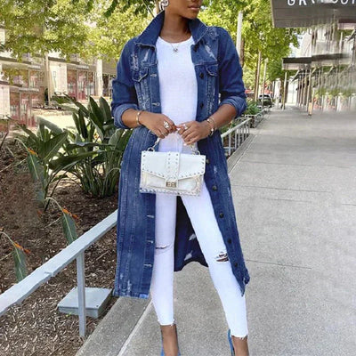 Safia - Chic Long Denim Jacket – The Perfect Blend of Style and Comfort