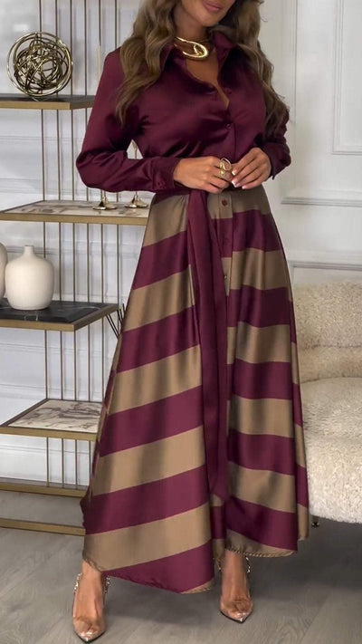 Long Sleeve Striped Stitching Temperament Dress